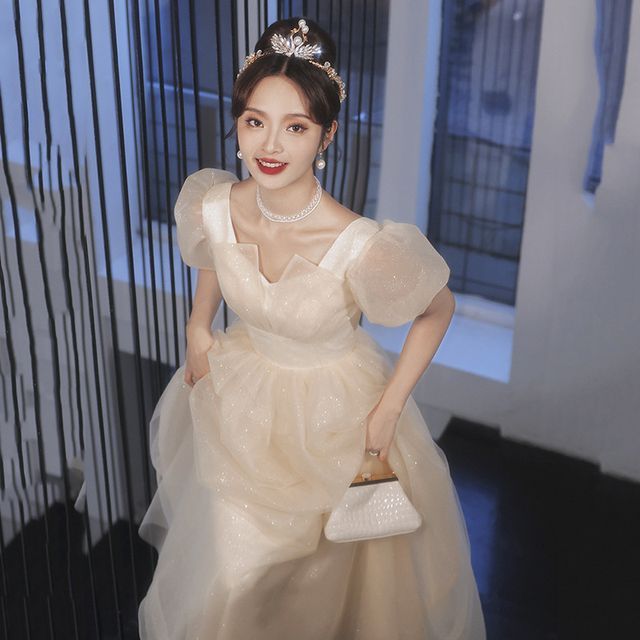 Gown / Evening Cocktail Dress Plain Midi A-Line Mesh