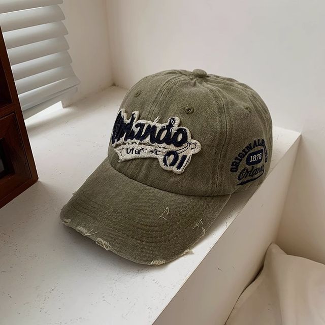Cap Baseball Distressed Lettering Embroidered