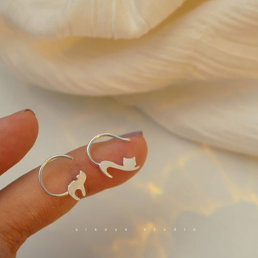 Silver Cat Earring Sterling