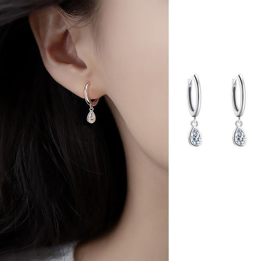 Droplet Rhinestone Silver Dangle Earring Sterling