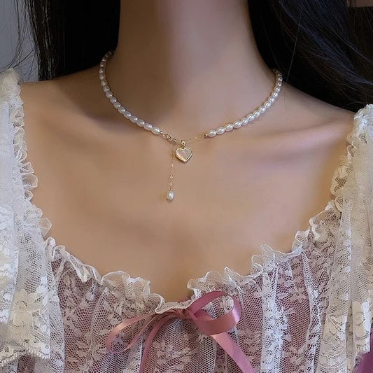 Heart Pearl Faux Shell Choker Pendant