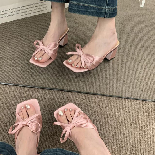Bow Slide Heel Sandals Chunky