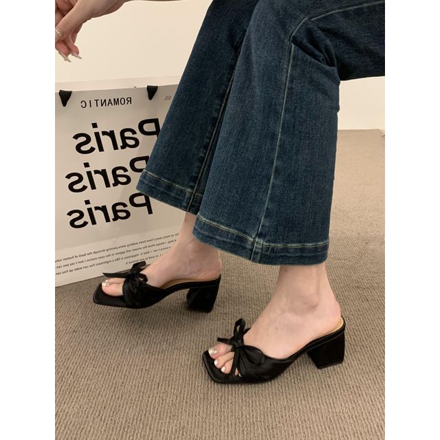 Bow Slide Heel Sandals Chunky