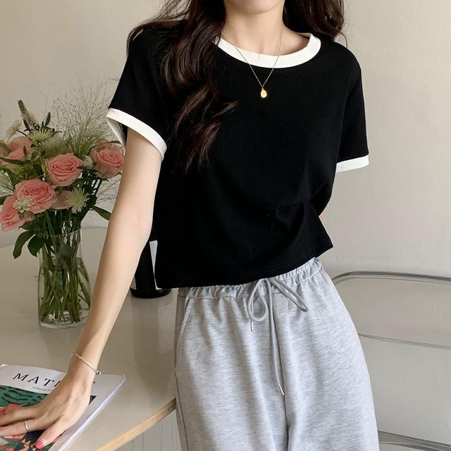 Short-Sleeve Ringer Round T-Shirt Neck