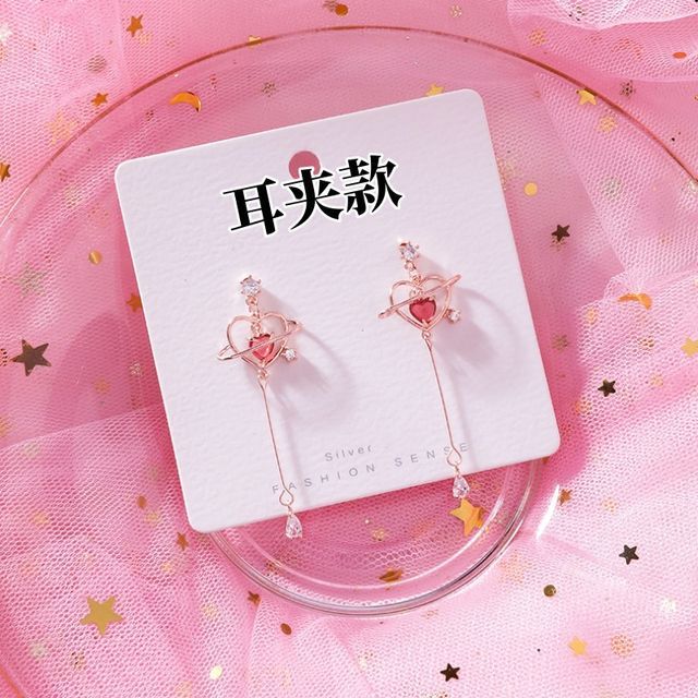 Earring Rhinestone Alloy Heart Dangle