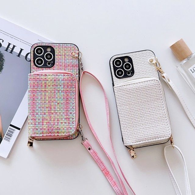 Card Holder Case Plaid Fabric Phone