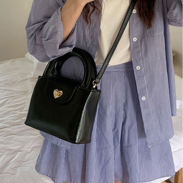 Handbag Lock Leather Faux Heart