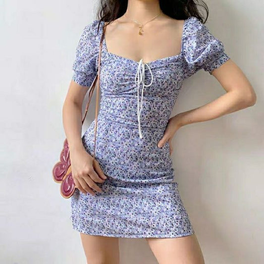 Floral Mini Short-Sleeve Dress Sheath
