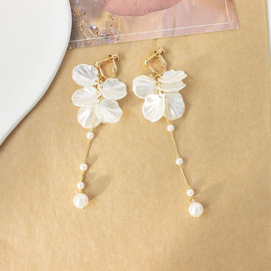 Drop / Petal Earring Clip Pearl Faux On