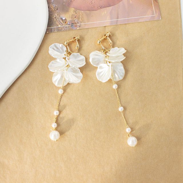 Drop / Petal Earring Clip Pearl Faux On