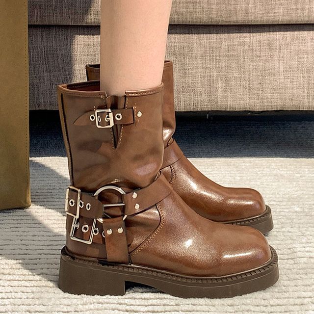 Buckled Short Platform Boots