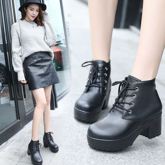 Lace-Up Boots Chunky Ankle Platform Heel