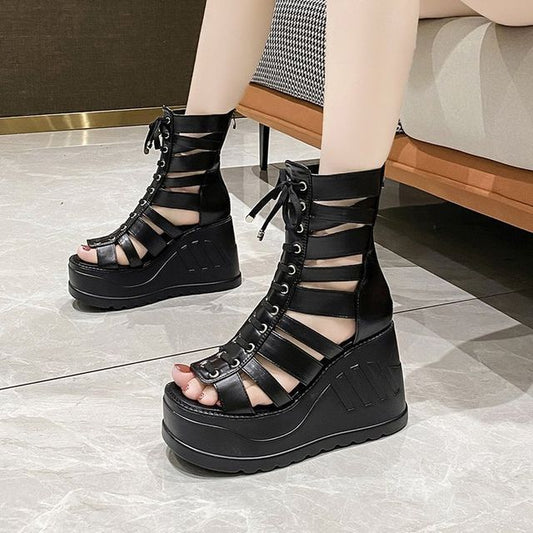 Wedge Lace-Up Sandals Platform Gladiator Heel