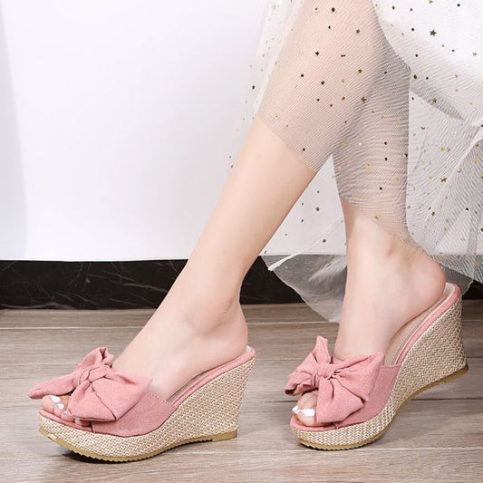 Heel Espadrille Slide Wedge Bow Sandals