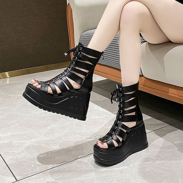Wedge Lace-Up Sandals Platform Gladiator Heel