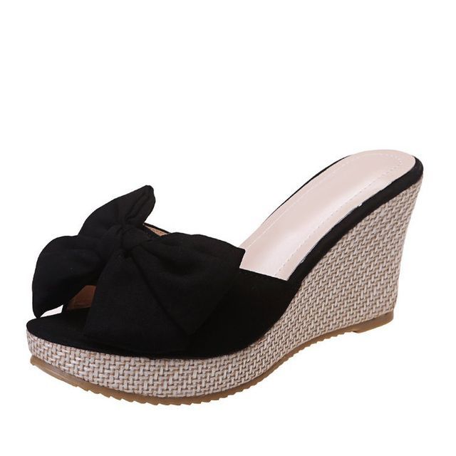 Heel Espadrille Slide Wedge Bow Sandals