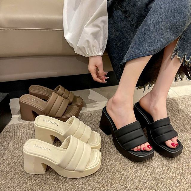 Slide Square-Toe Sandals Platform
