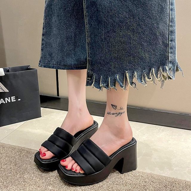 Slide Square-Toe Sandals Platform