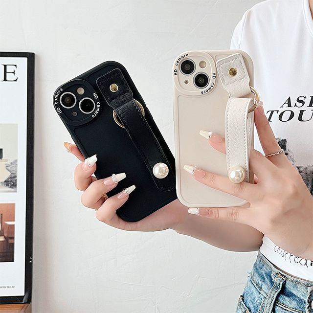 Phone Faux Strap Pearl Hand Case