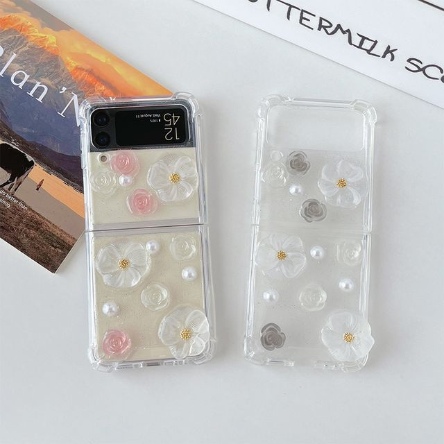 Floral Faux Case Phone Pearl