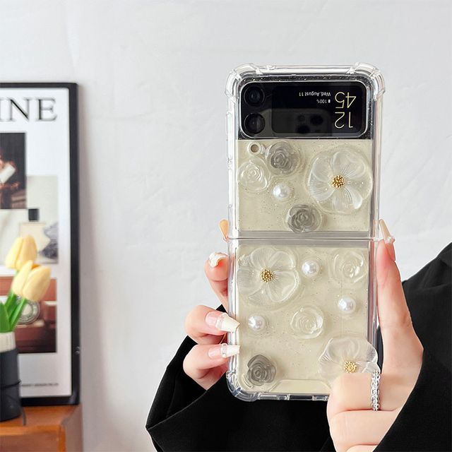 Floral Faux Case Phone Pearl