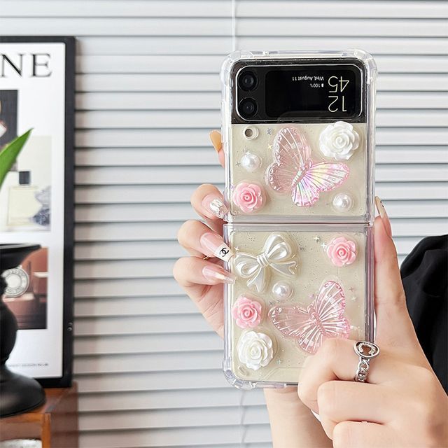 Phone Floral Case Faux Pearl Butterfly