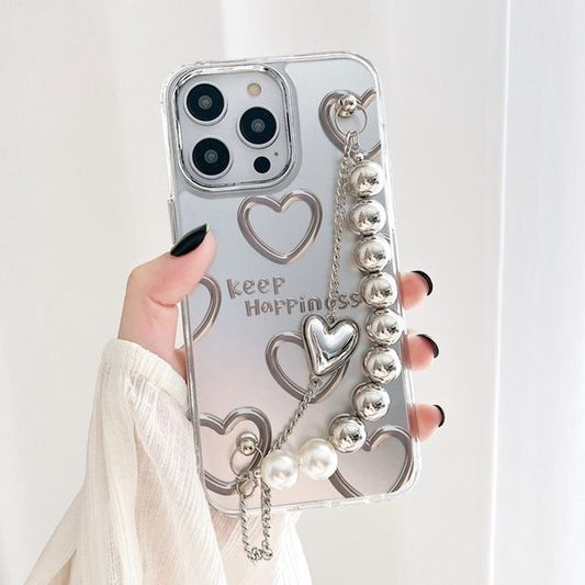 Case Chain Heart Phone Bead Faux Print