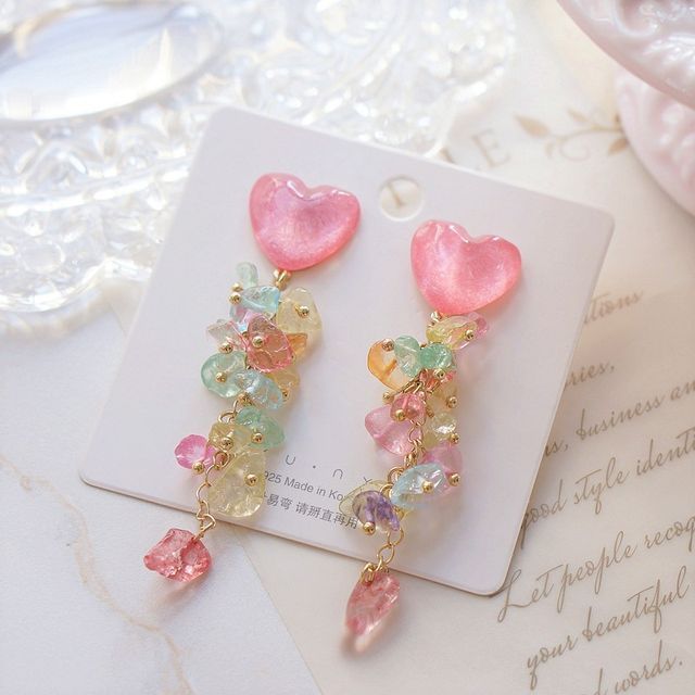 Dangle Heart Floral Earring Acrylic