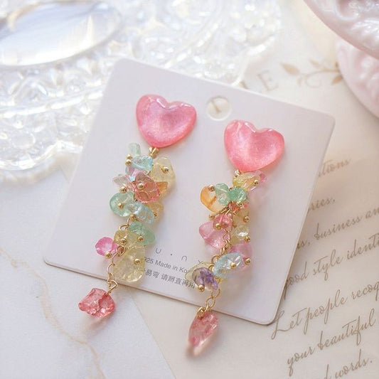 Dangle Heart Floral Earring Acrylic