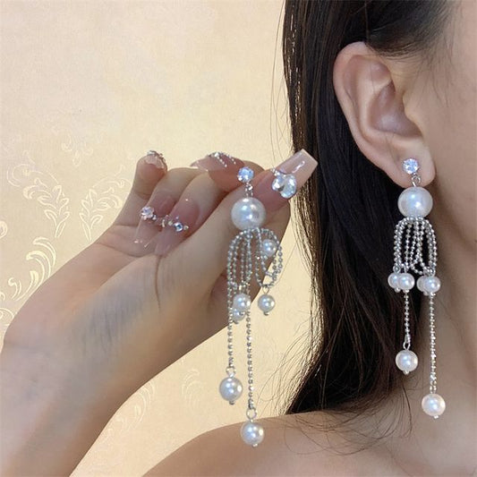 Pearl Fringe Faux Earring Drop