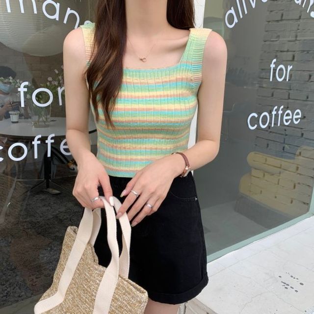 Sleeveless Knit Striped Top
