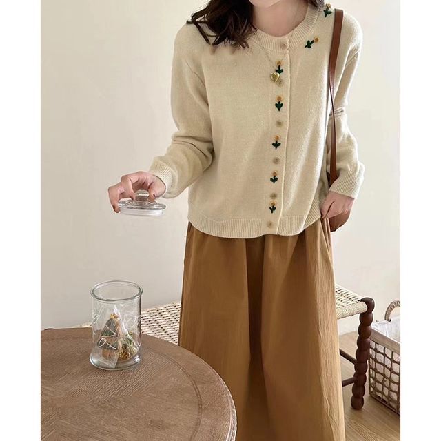 Crew Floral Plain Cardigan Neck