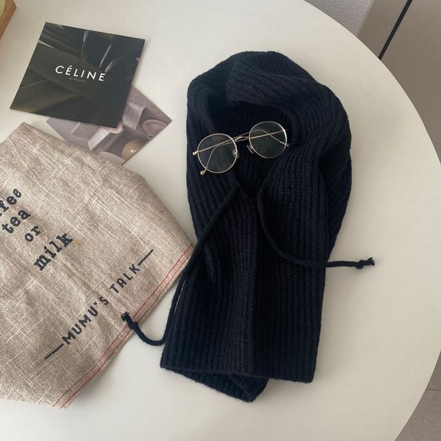 Drawstring Balaclava Plain Knit