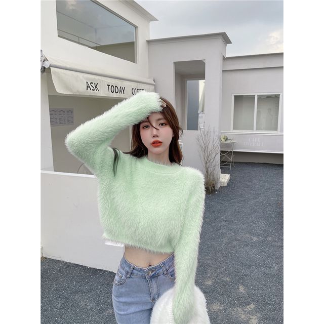 Sweater Neck Plain Round Cropped