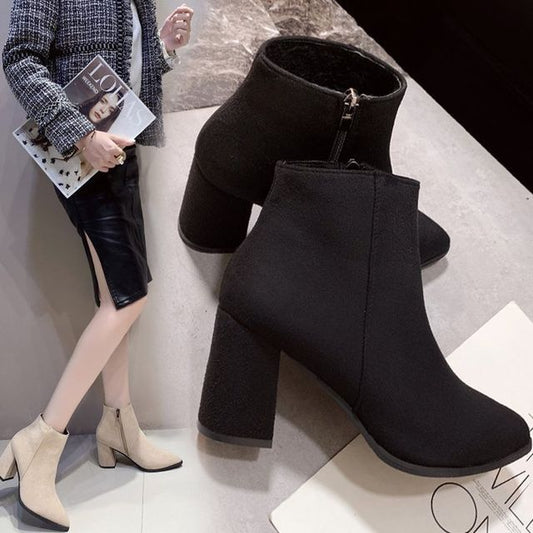 Boots Pointed Chunky Ankle Heel