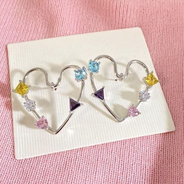Earring Stud Rhinestone Heart Alloy