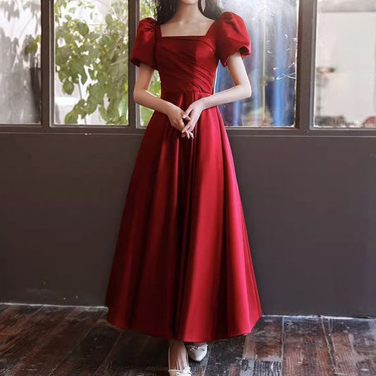 Puff-Sleeve Designs) Square-Neck (Various Evening A-Line Gown Plain
