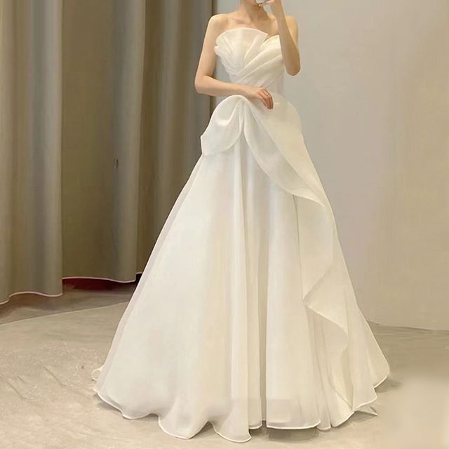 A-Line Strapless Gown Shirred Wedding