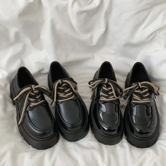 Faux Platform Leather Shoes Lace-Up
