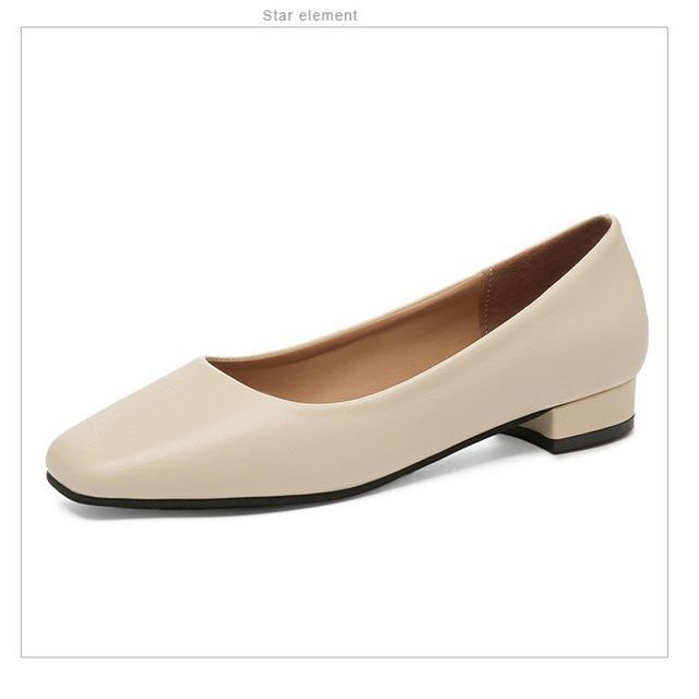 Plain Block Heel Toe Faux Leather Pumps Square