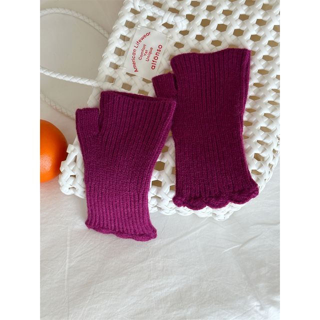 Gloves Fingerless Knit Applique Lettering