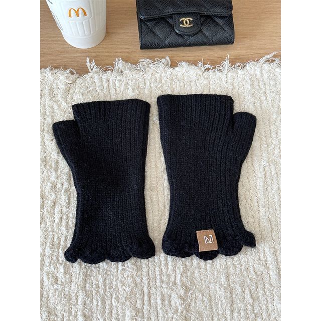 Gloves Fingerless Knit Applique Lettering