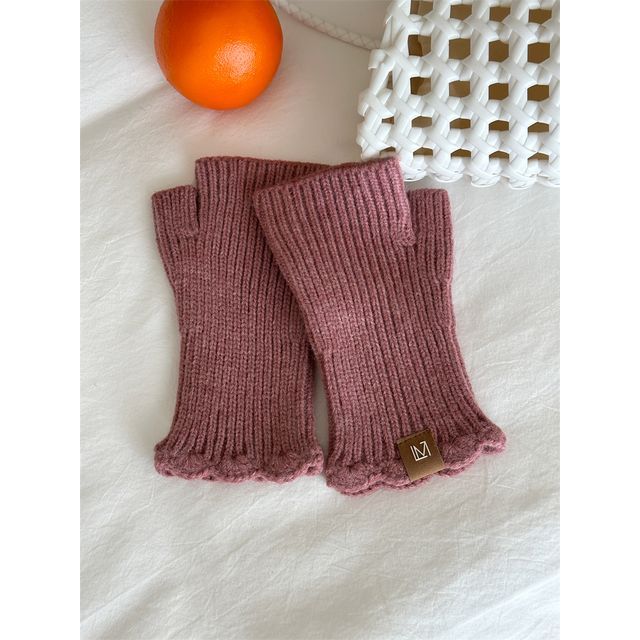 Gloves Fingerless Knit Applique Lettering