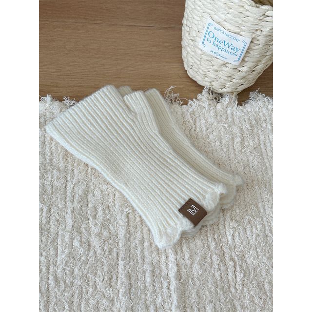 Gloves Fingerless Knit Applique Lettering