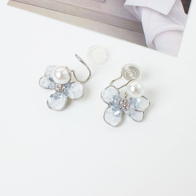 Floral Pearl Faux Clip-On / Drop Earring