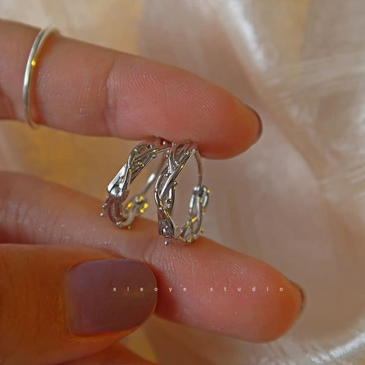 Silver Hoop Sterling Thorn Earring