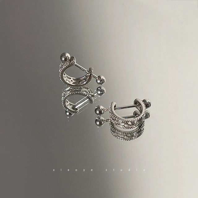 Earring Sterling Huggie Silver Barbell Cutout