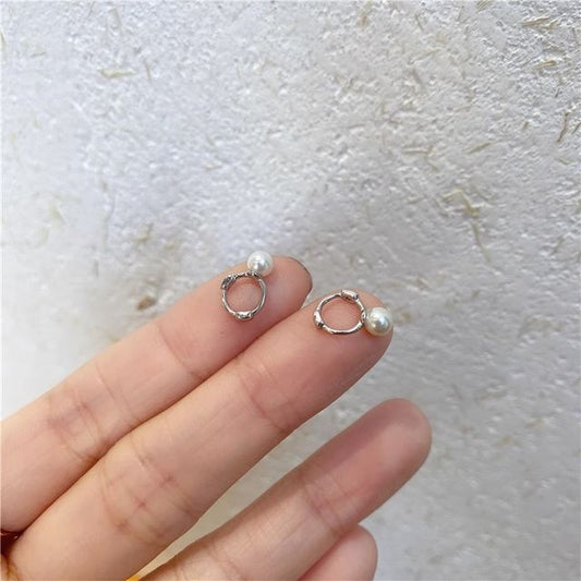 Sterling Silver Faux Pearl Earring Huggie