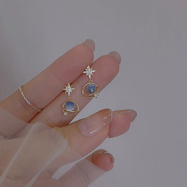 Planet Alloy Faux Rhinestone Drop Earring Eye Star Stone Cat