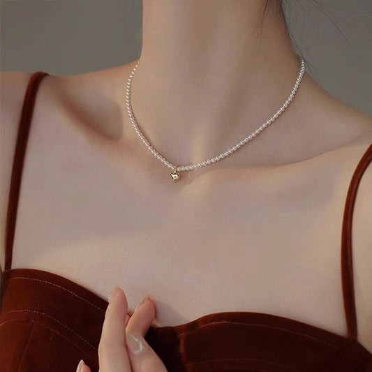Faux Pearl Choker Pendant Heart